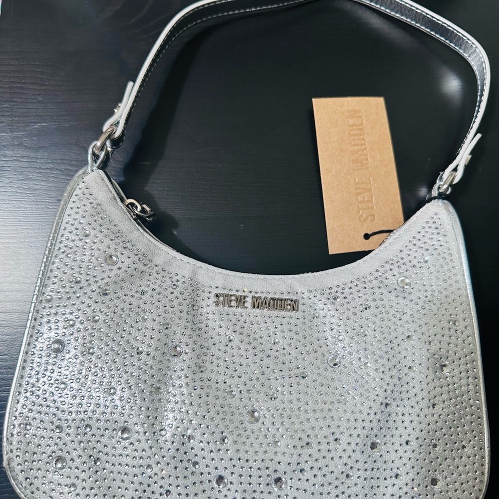 Steve Madden Metallic Silver Studded Shoulder Bag